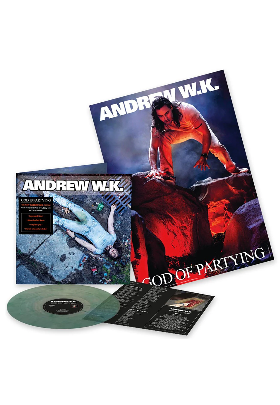 Andrew W.K. - God Is Partying Ltd. Clear Dark Green - Colored Vinyl + Poster