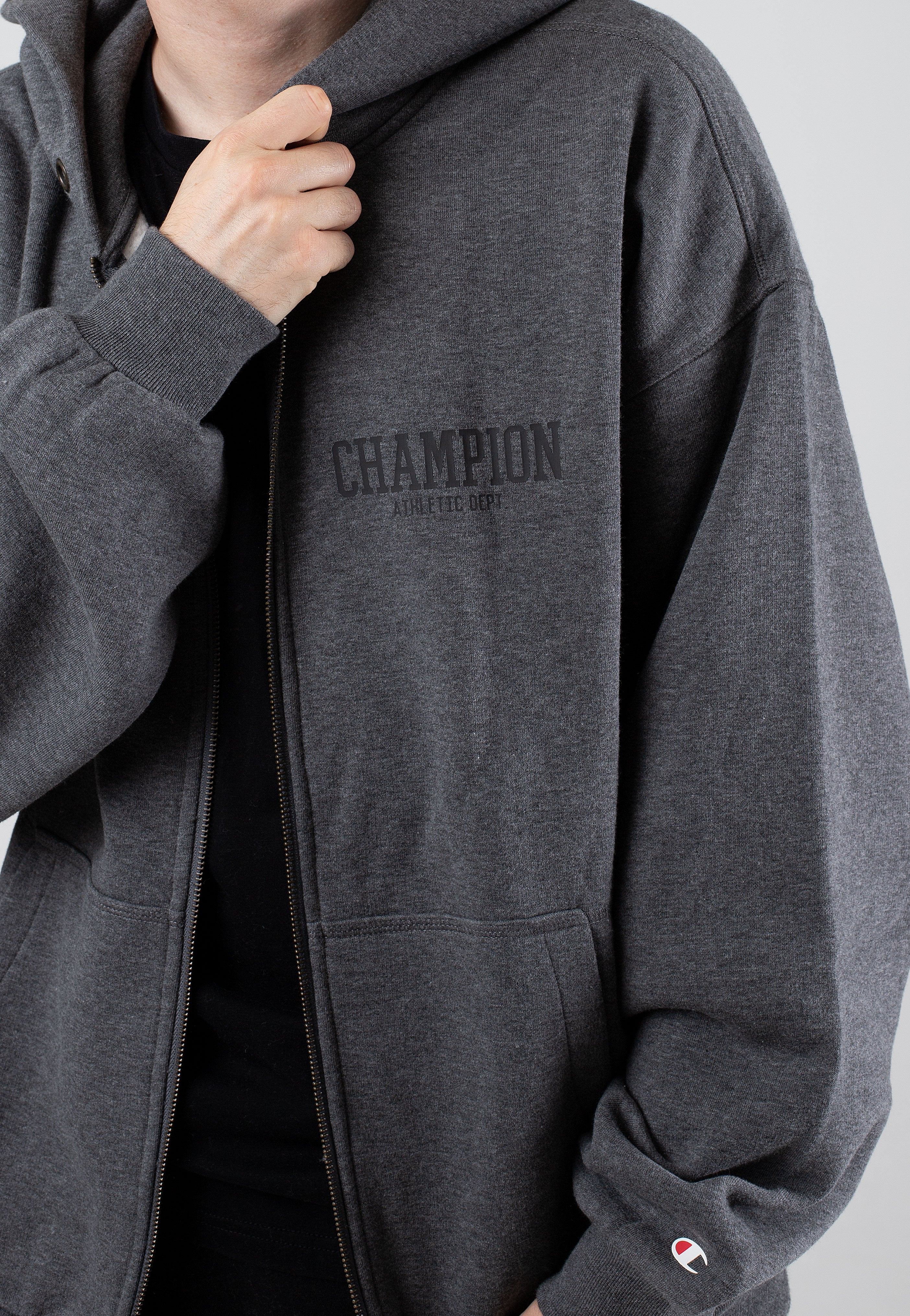 Champion - Hooded Full Zip Gray Melange/Light - Zipper - Image 2