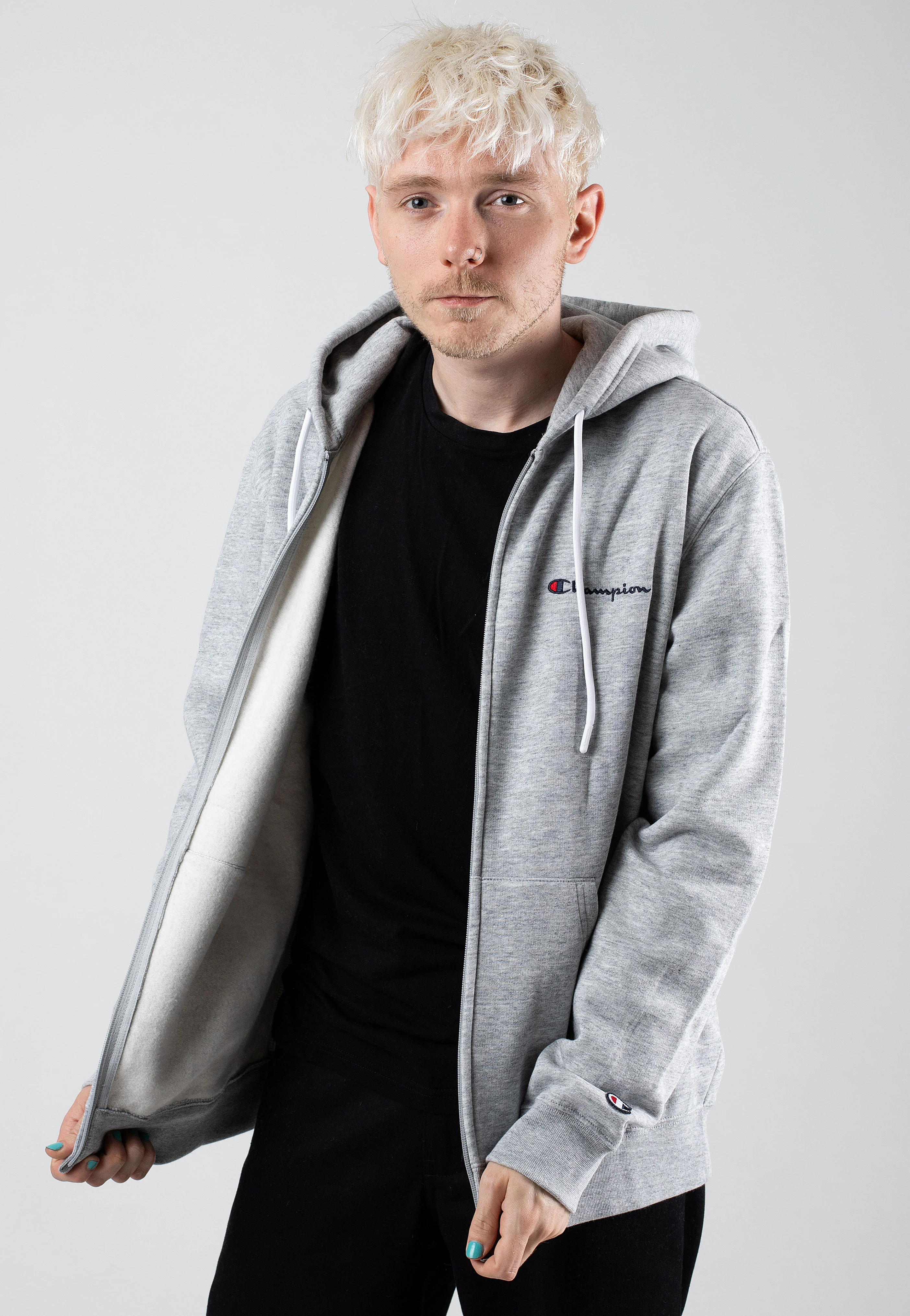 Champion - Hooded Full Zip New Oxford/Grey Melange - Zipper - Image 2