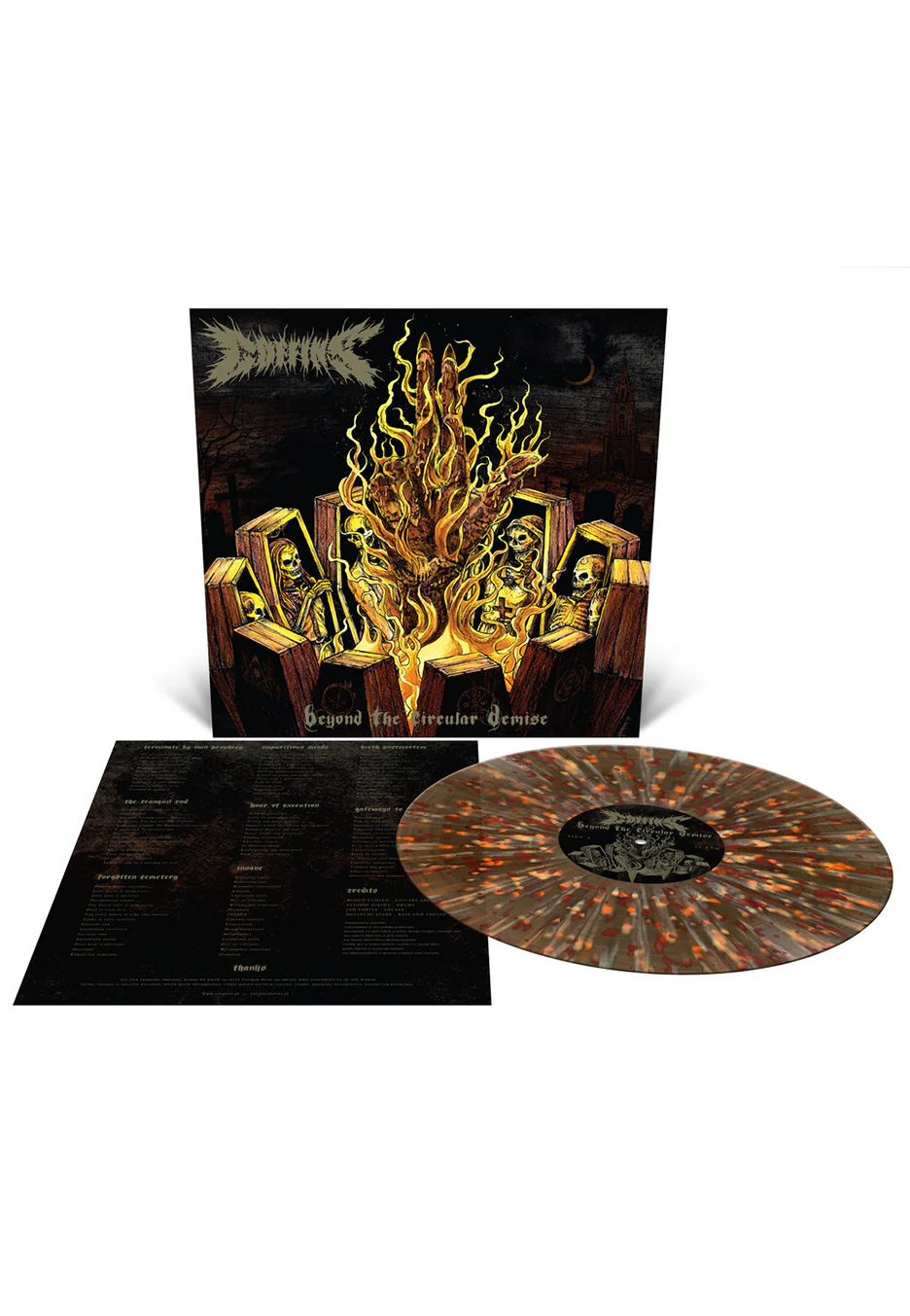 Coffins - Beyond The Circular Demise Ltd. Black Ice w/ Mustard/Halloween Orange/Oxblood - Splattered Vinyl