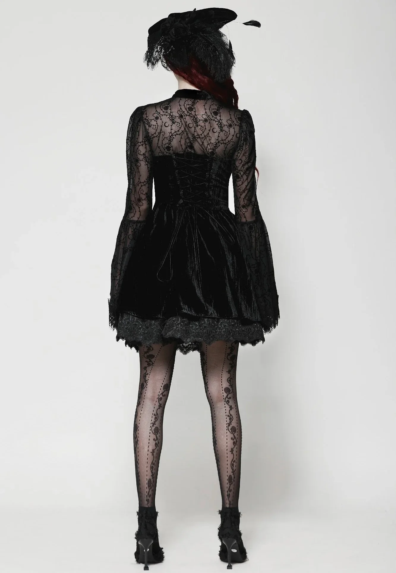 Dark In Love - Dark Floral Jacquard Velvet Elegant - Dress - Image 5