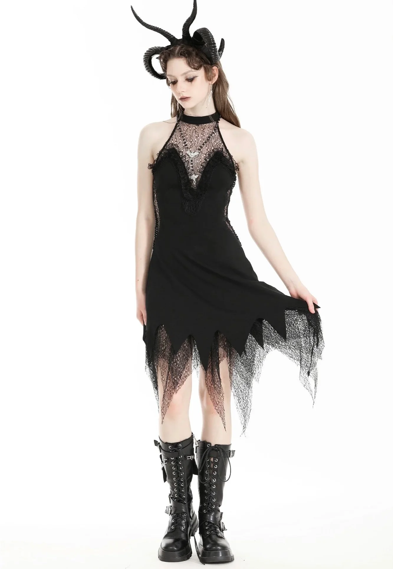 Dark In Love - Devil Sexy Net Deep V Neck Black - Dress - Image 4