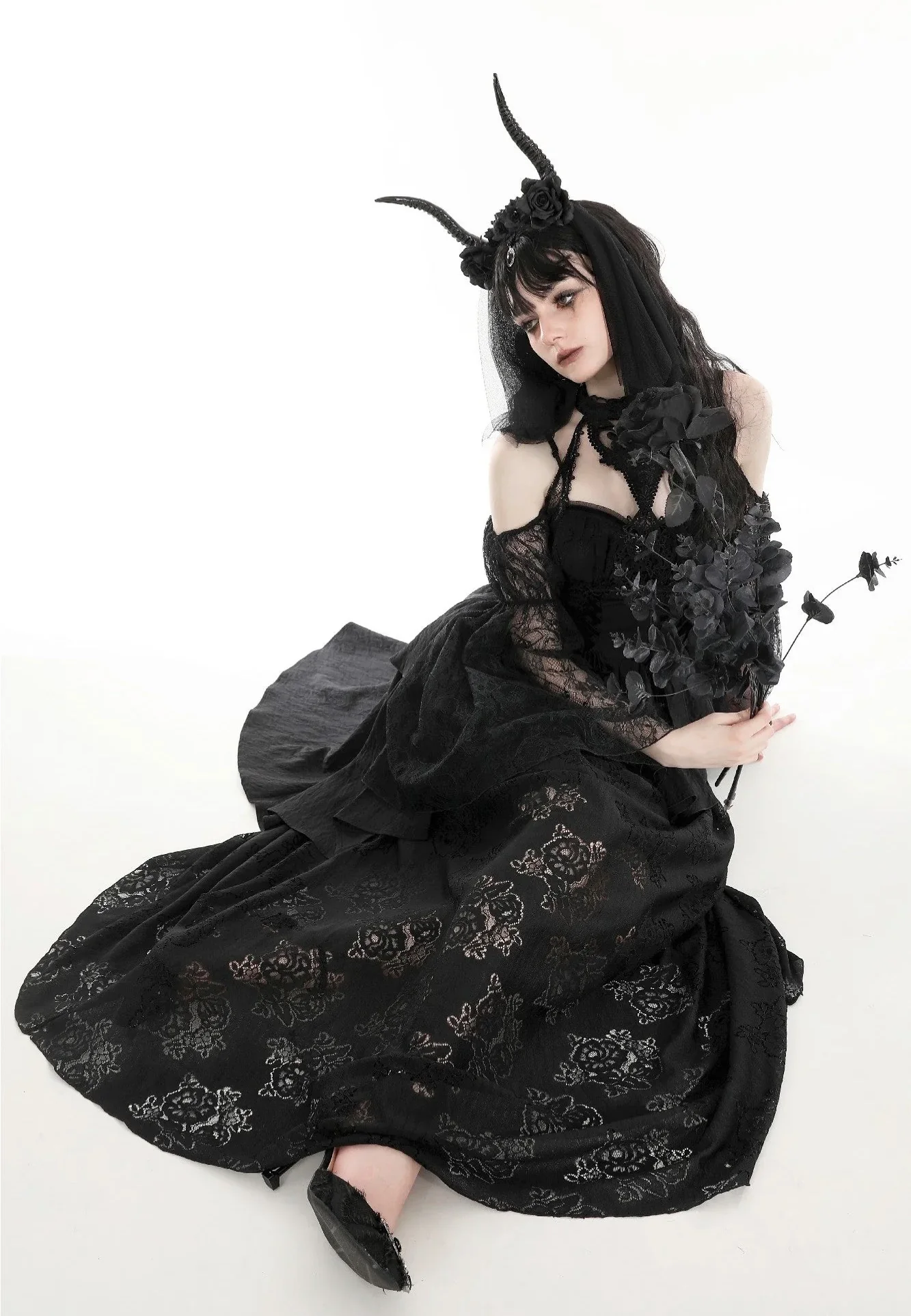 Dark In Love - Gothic Death Butterfly Layered Hi Low Black - Dress - Image 2