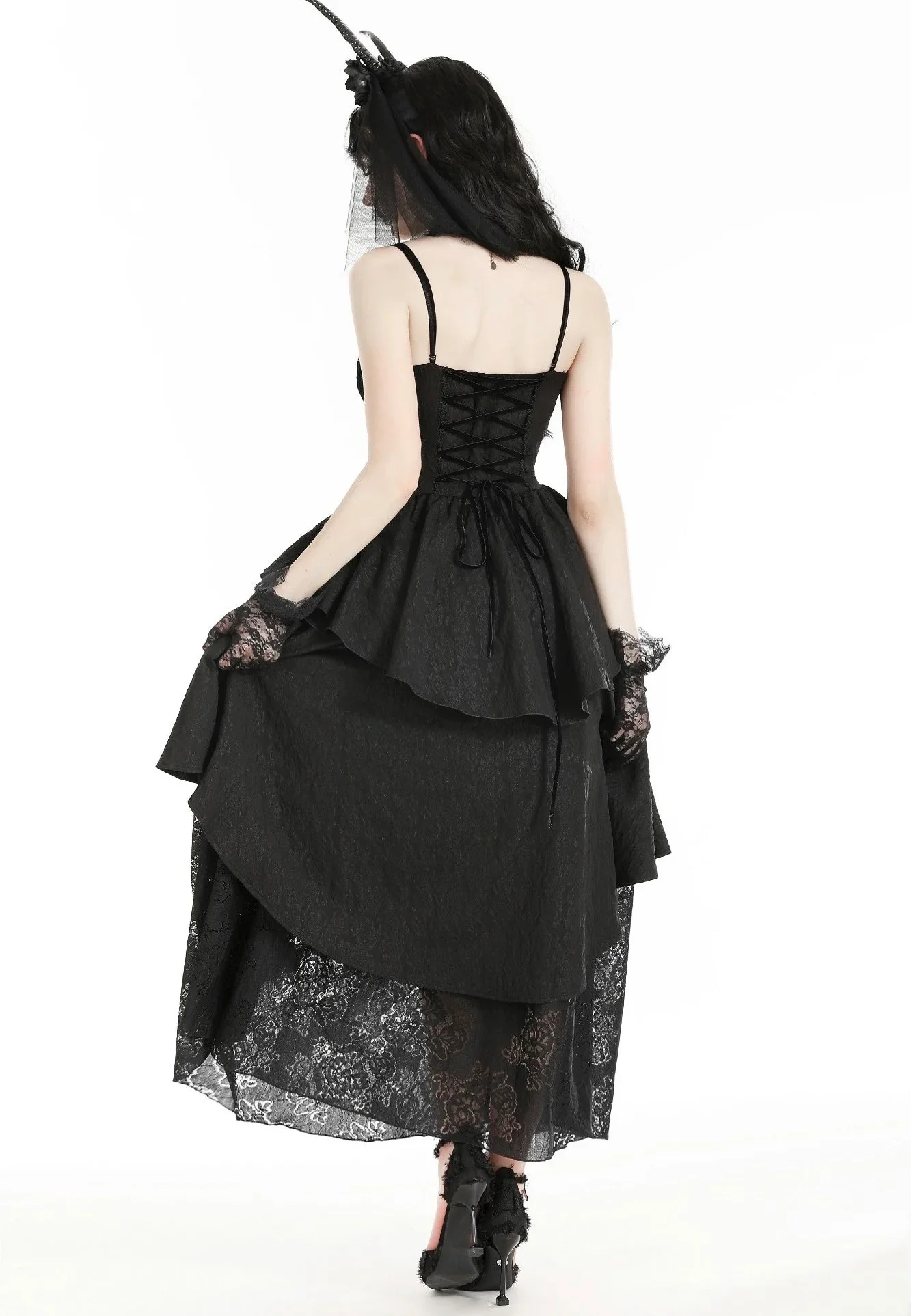 Dark In Love - Gothic Death Butterfly Layered Hi Low Black - Dress - Image 3