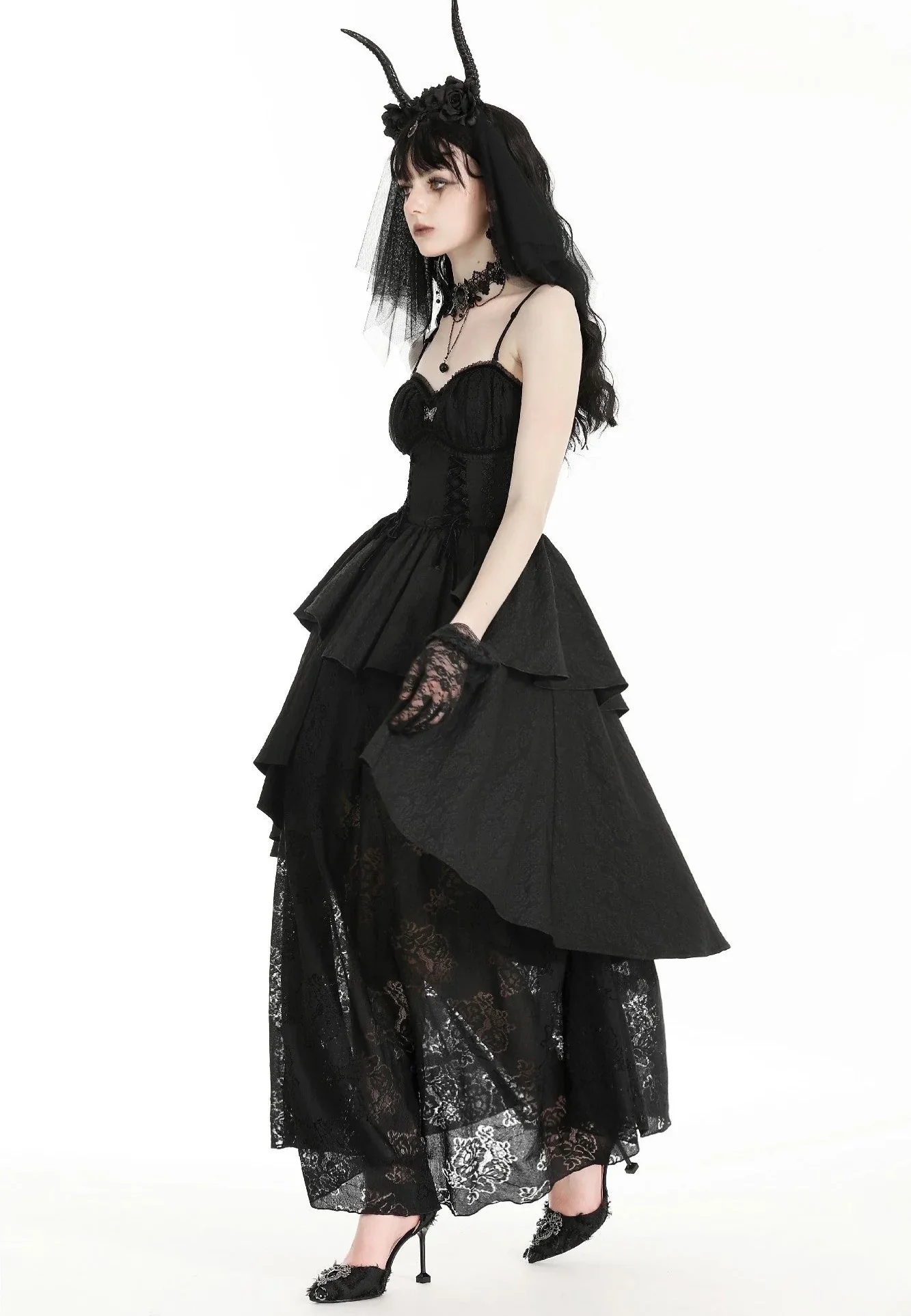 Dark In Love - Gothic Death Butterfly Layered Hi Low Black - Dress - Image 4