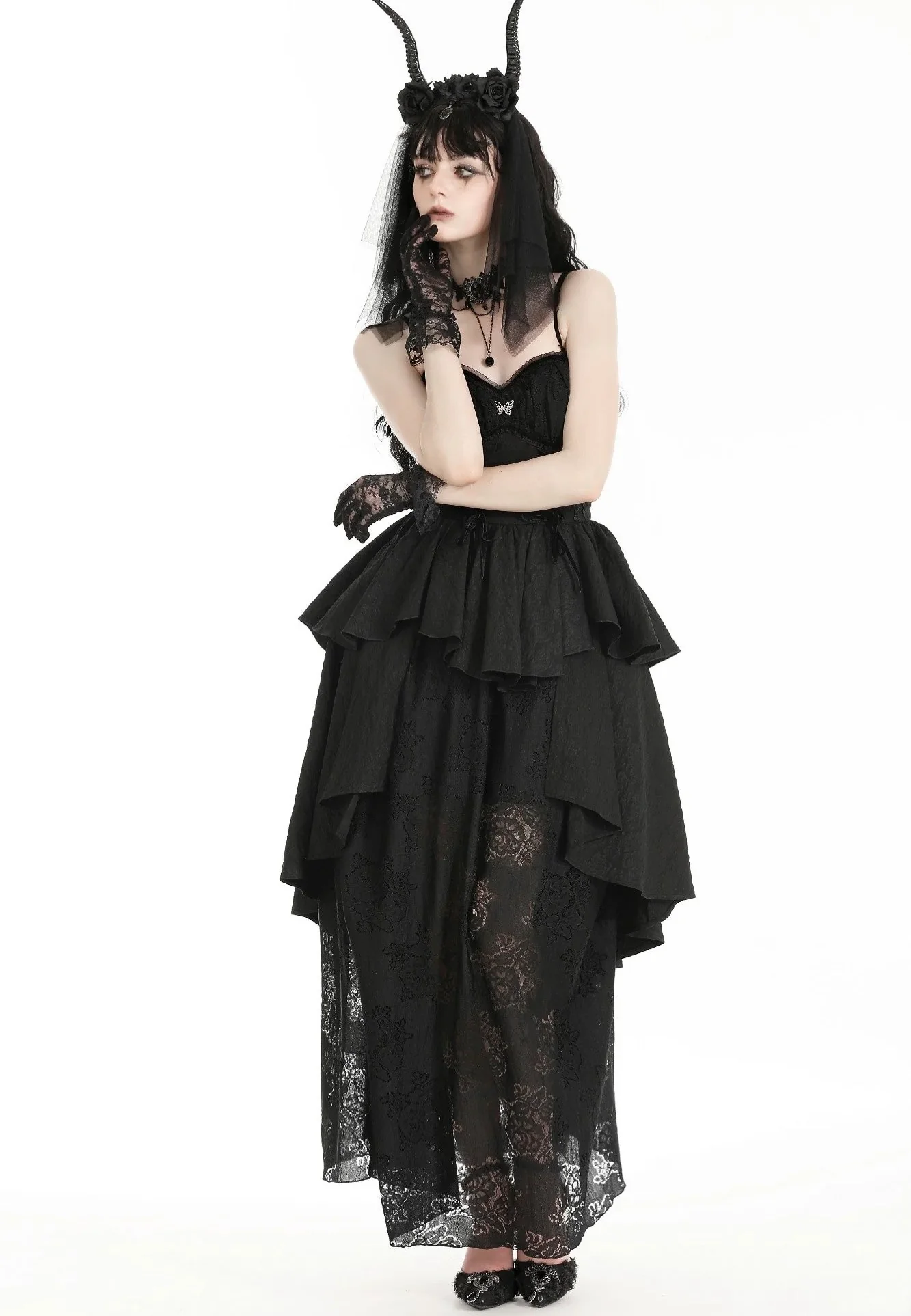Dark In Love - Gothic Death Butterfly Layered Hi Low Black - Dress - Image 5