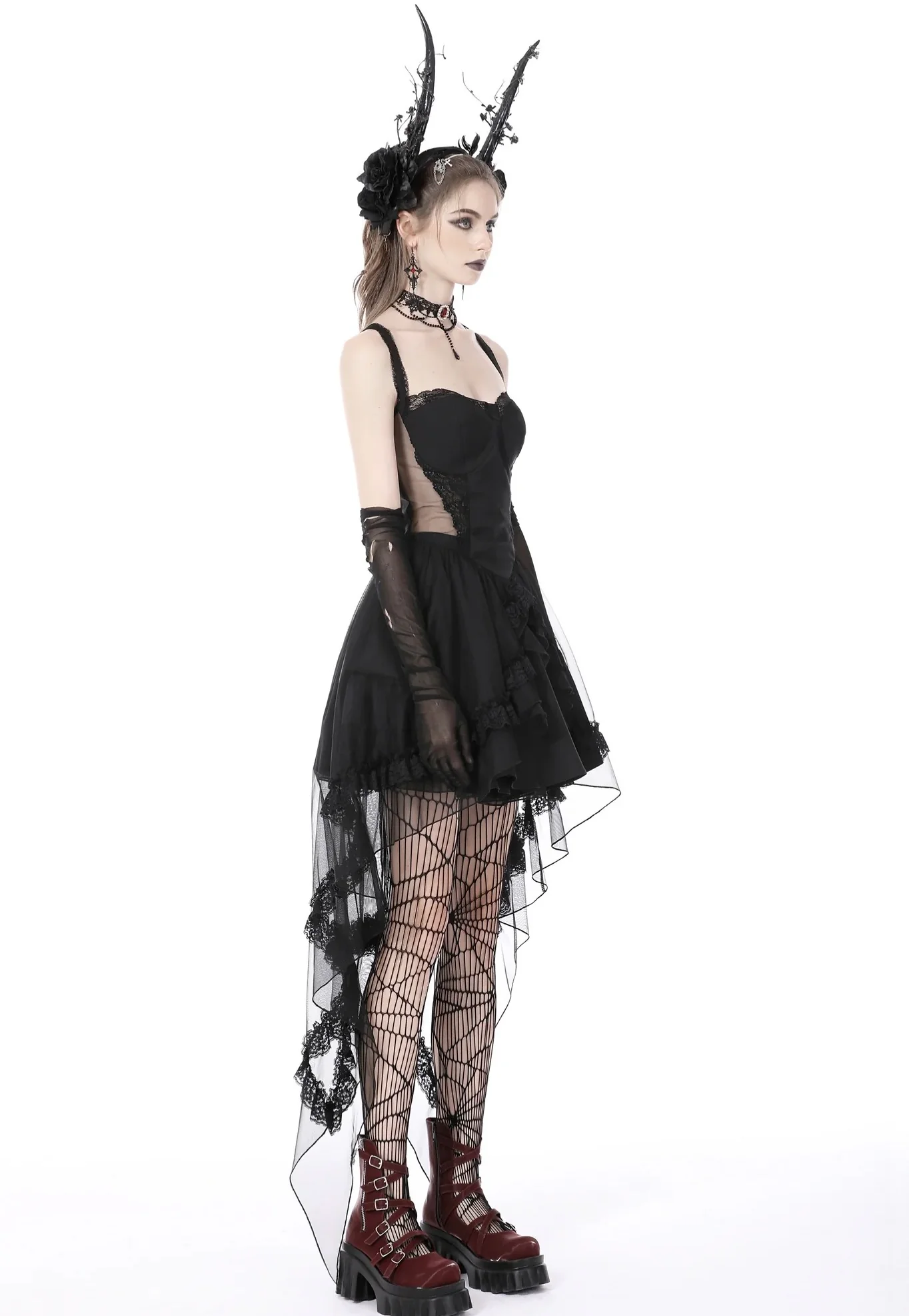 Dark in Love - Gothic Doll Cold Waist Swallowtail Halter - Dress - Image 5