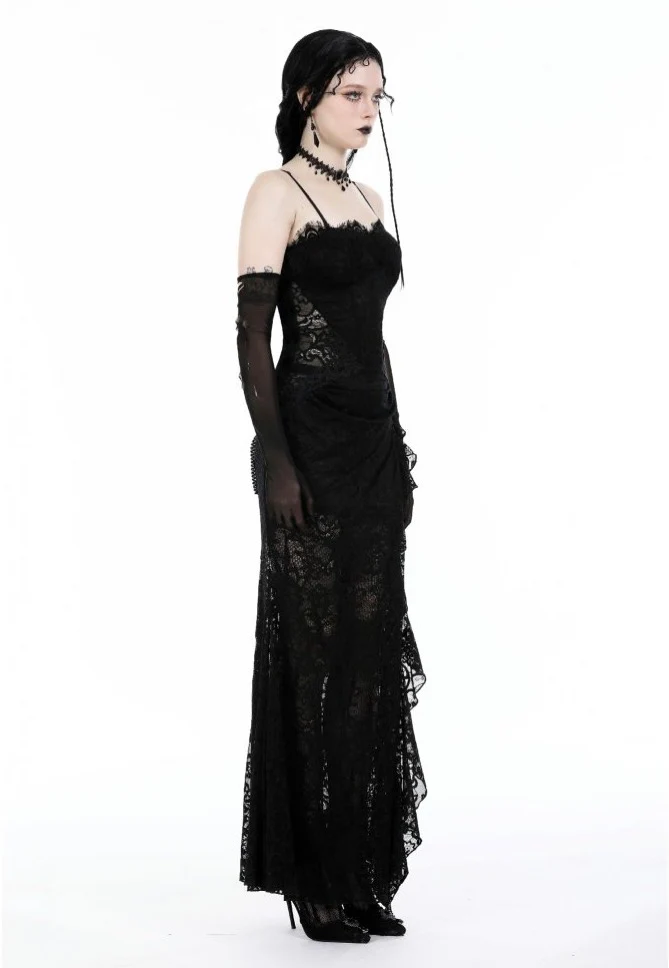 Dark In Love - Gothic Lace See-Through Sexy Waint Lace Maxi Strap - Dress - Image 2