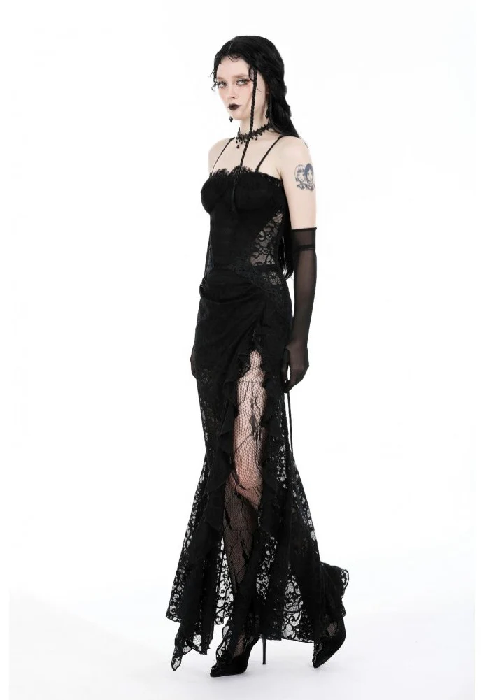 Dark In Love - Gothic Lace See-Through Sexy Waint Lace Maxi Strap - Dress - Image 3