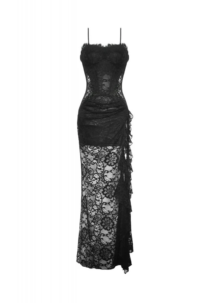 Dark In Love - Gothic Lace See-Through Sexy Waint Lace Maxi Strap - Dress - Image 5
