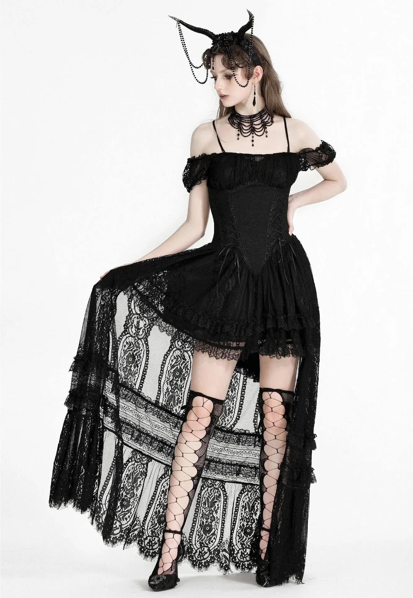 Dark In Love - Gothic Noble Romantic Lace Hi Low Black - Dress - Image 5