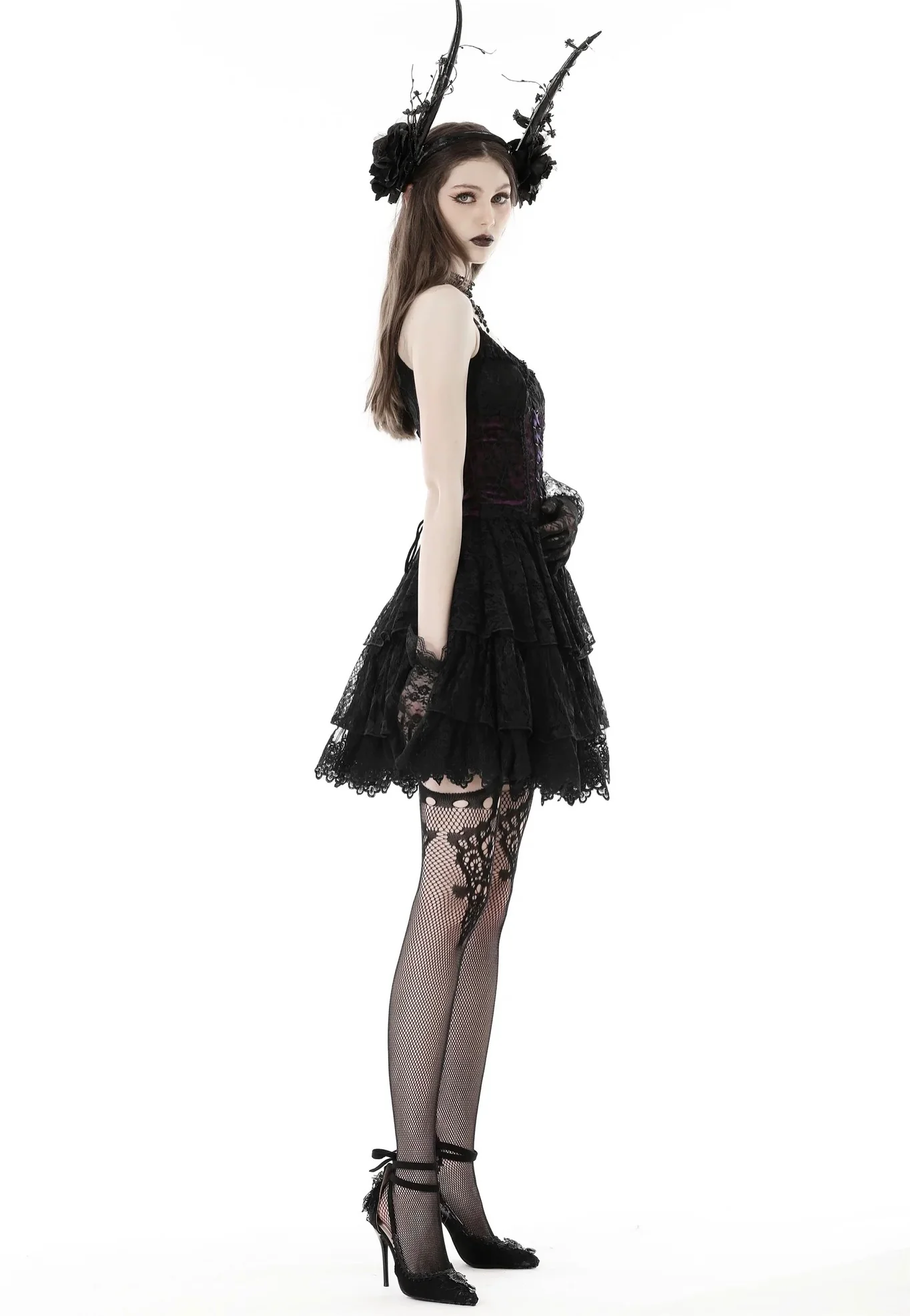 Dark In Love - Gothic Sexy Black Purple Lace Mini Black - Dress - Image 4