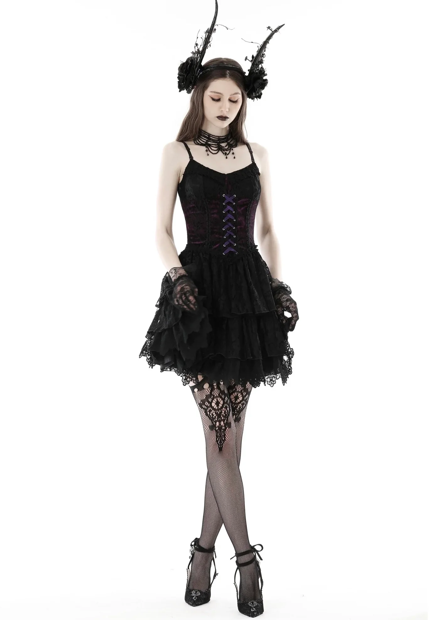 Dark In Love - Gothic Sexy Black Purple Lace Mini Black - Dress - Image 5