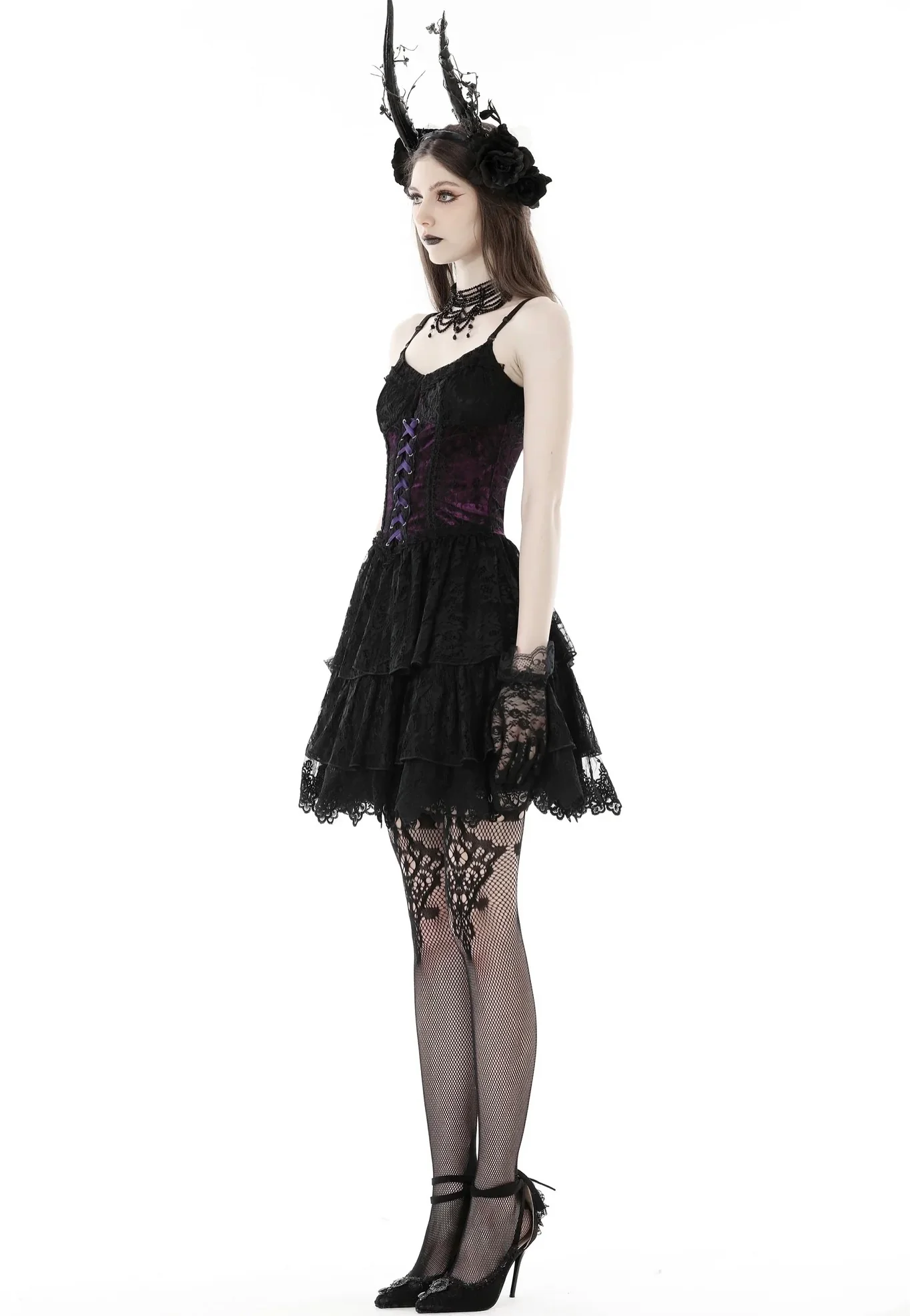 Dark In Love - Gothic Sexy Black Purple Lace Mini Black - Dress - Image 6