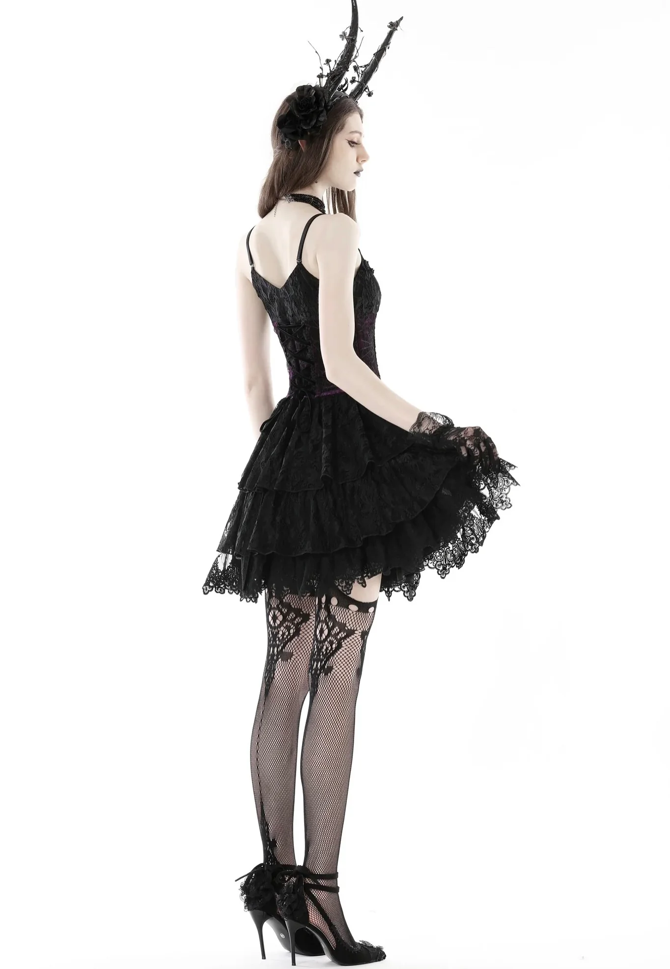 Dark In Love - Gothic Sexy Black Purple Lace Mini Black - Dress - Image 7