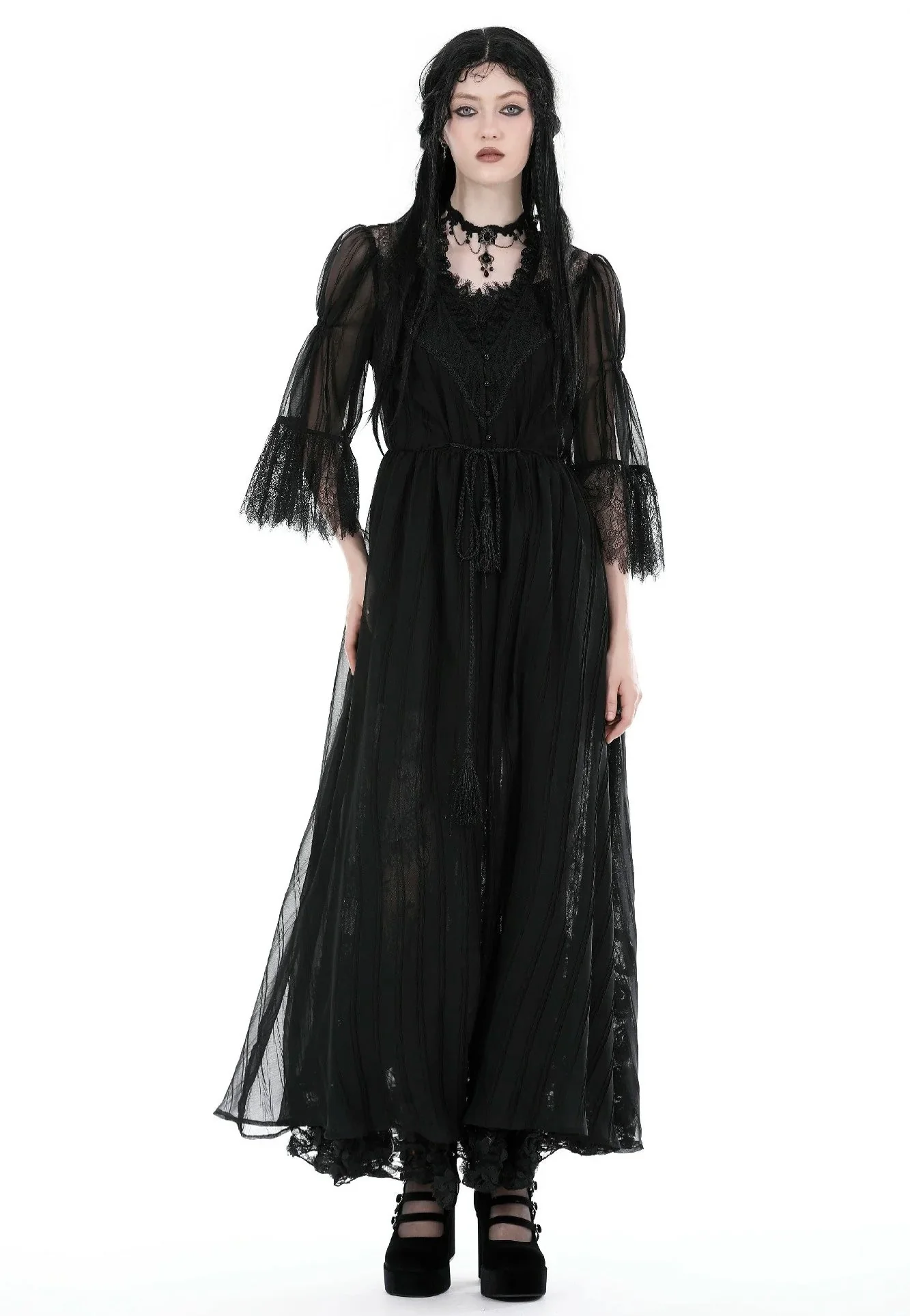 Dark In Love - Gothic Sexy Mesh Long Overwear Black - Cardigan - Image 4