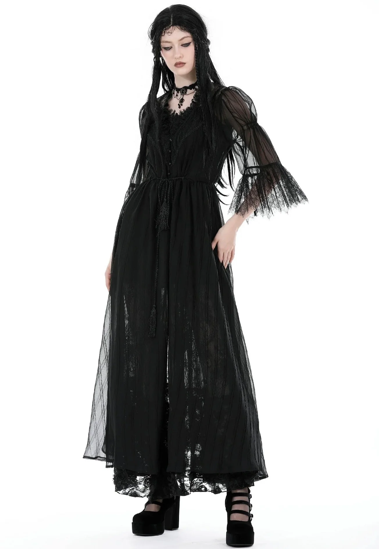 Dark In Love - Gothic Sexy Mesh Long Overwear Black - Cardigan - Image 6