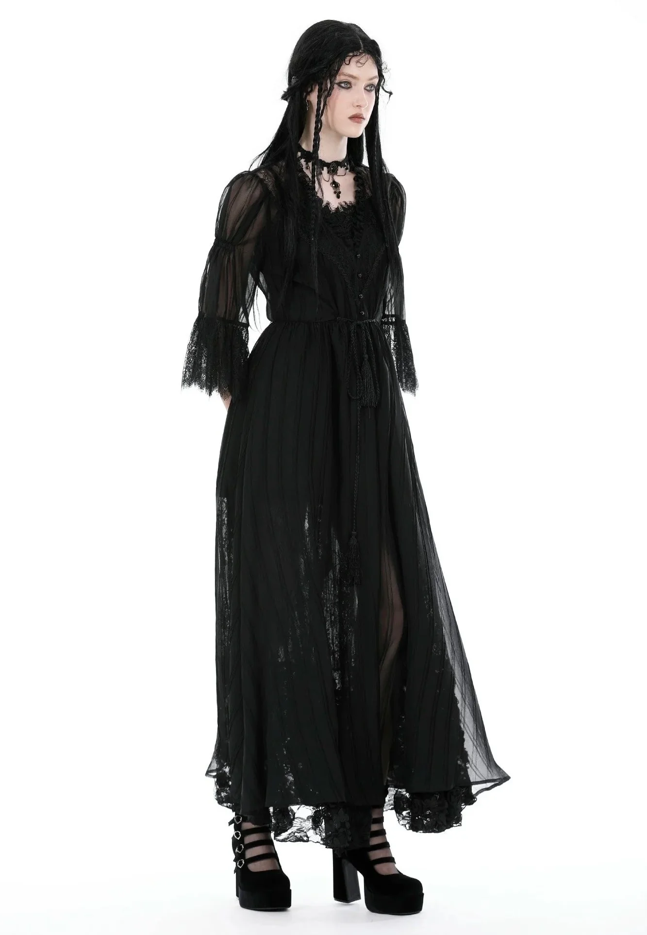 Dark In Love - Gothic Sexy Mesh Long Overwear Black - Cardigan - Image 7
