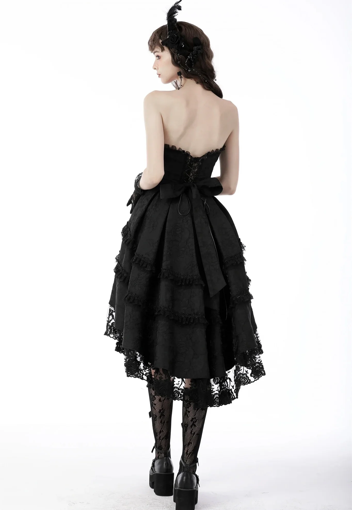 Dark In Love - Magic Girl Pleated Rose High Low Black - Dress - Image 2