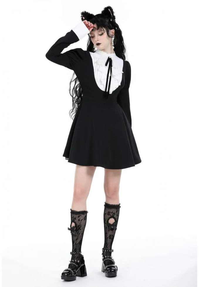 Dark In Love - Princess Neck Contrast Bubble - Dress