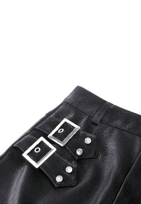 Dark In Love - Punk Black Leather Bodycon Split - Skirt - Image 15