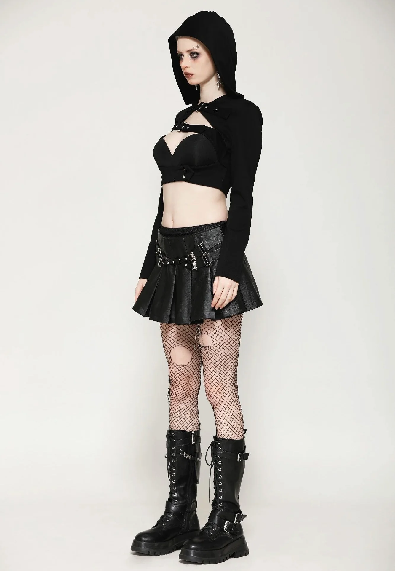 Dark In Love - Punk Sassy Girl Black PU Leather Low-Waisted - Skirt - Image 3