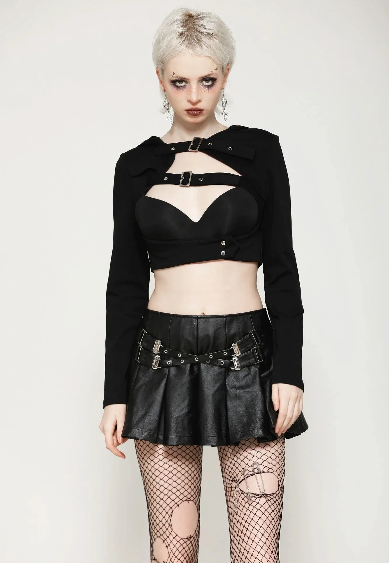 Dark In Love - Punk Sassy Girl Black PU Leather Low-Waisted - Skirt - Image 4