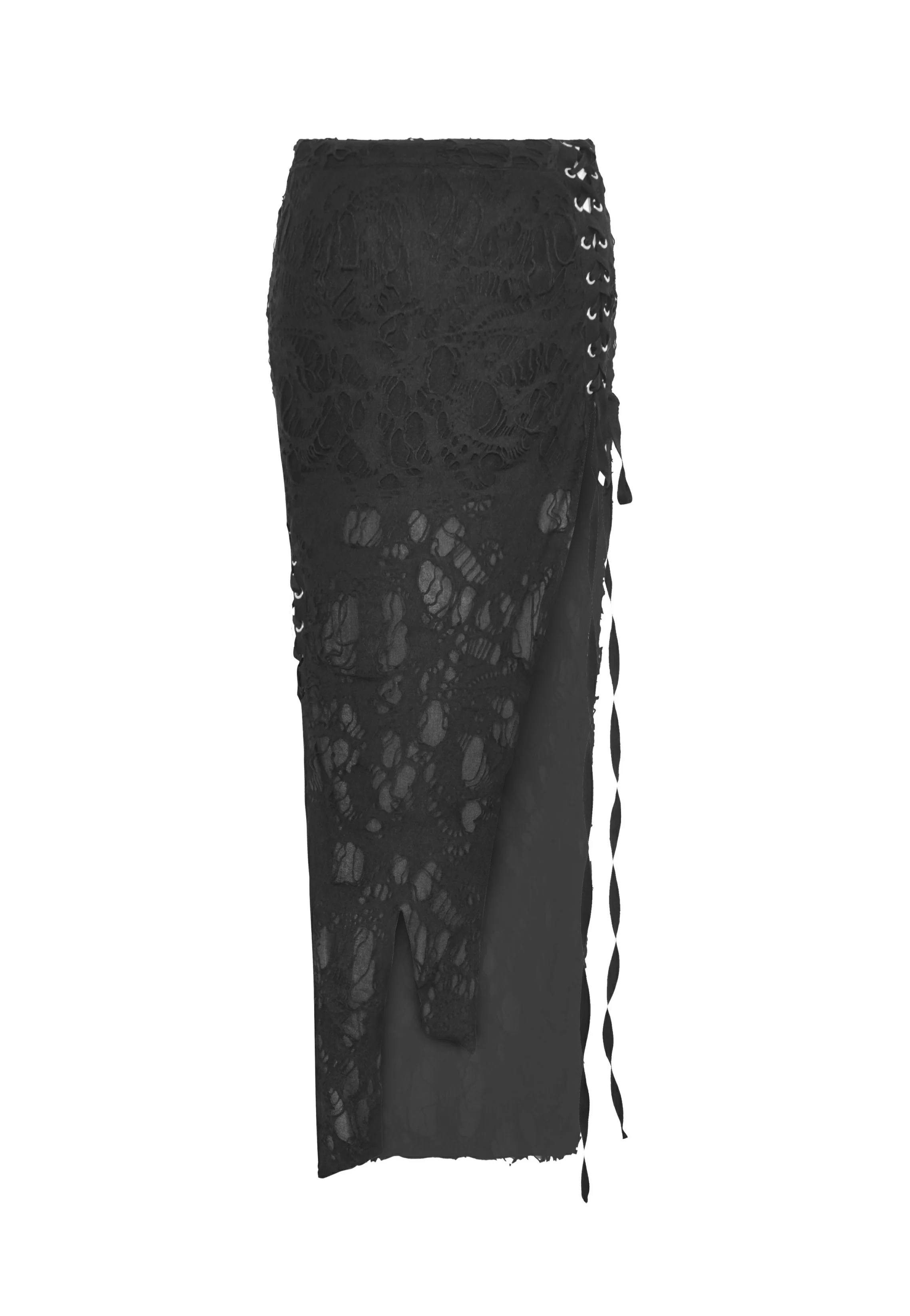 Dark In Love - Punk Sexy Bare Legs Long Shredded Black - Skirt - Image 9