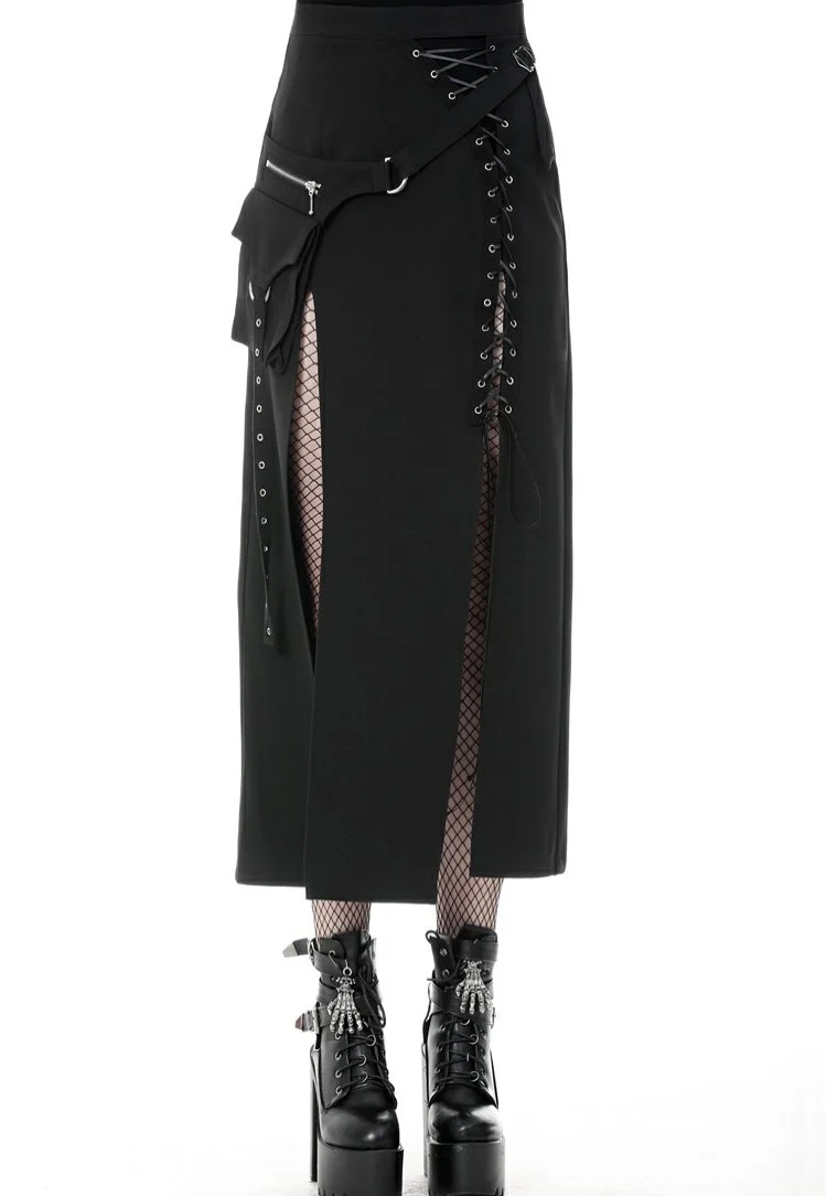Dark In Love - Punk Sexy Slit Irregular Black - Skirt - Image 10