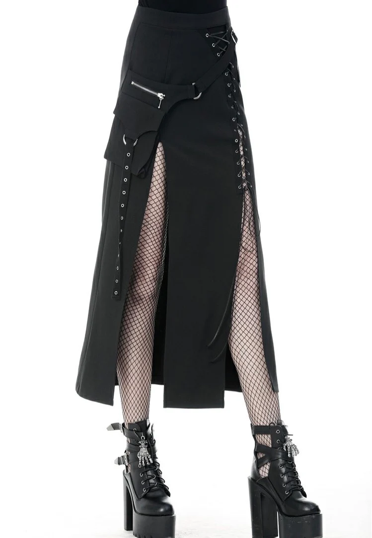 Dark In Love - Punk Sexy Slit Irregular Black - Skirt - Image 11