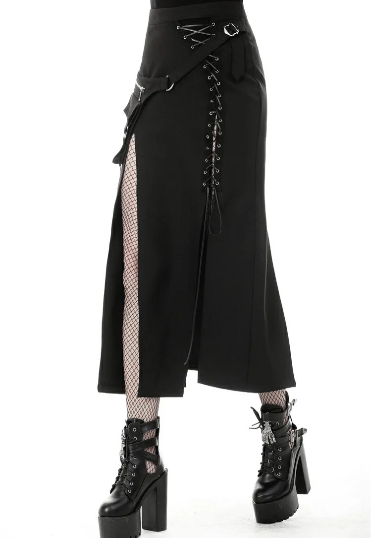Dark In Love - Punk Sexy Slit Irregular Black - Skirt - Image 12
