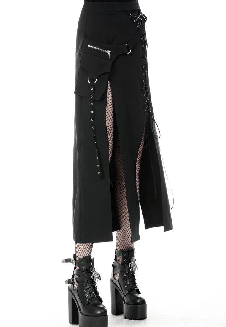 Dark In Love - Punk Sexy Slit Irregular Black - Skirt - Image 13