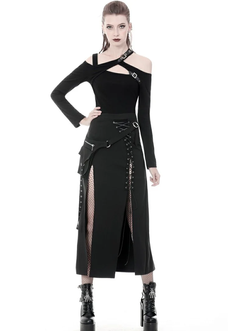 Dark In Love - Punk Sexy Slit Irregular Black - Skirt - Image 15
