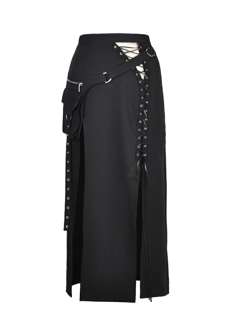 Dark In Love - Punk Sexy Slit Irregular Black - Skirt - Image 16