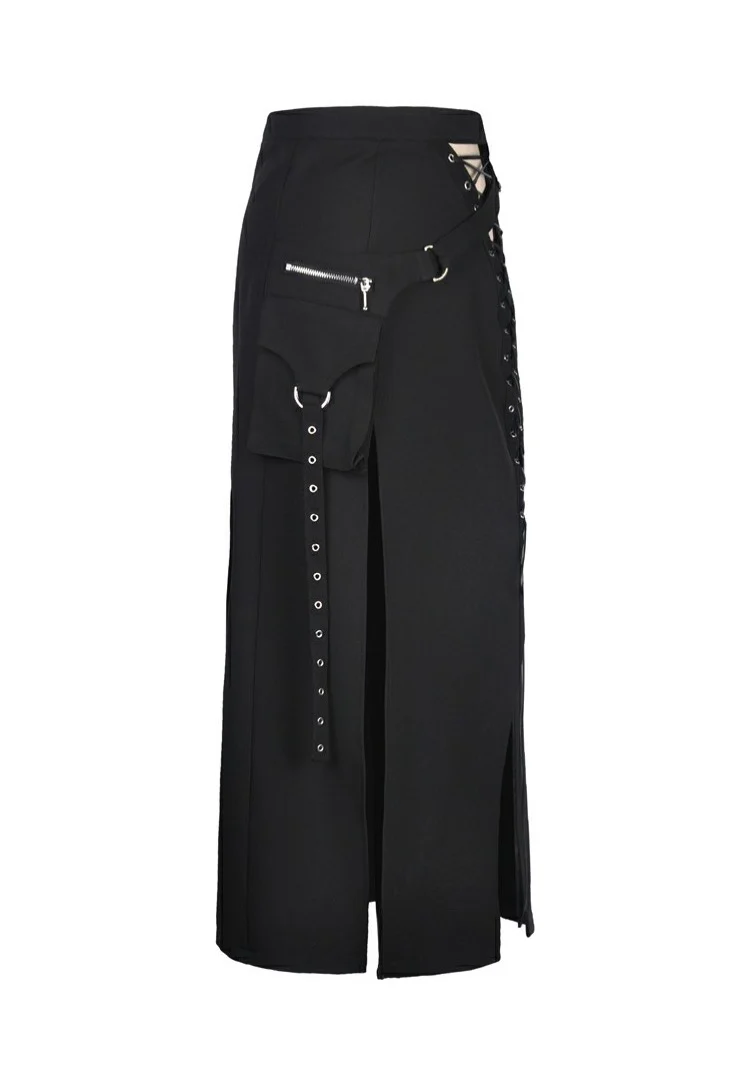 Dark In Love - Punk Sexy Slit Irregular Black - Skirt - Image 17