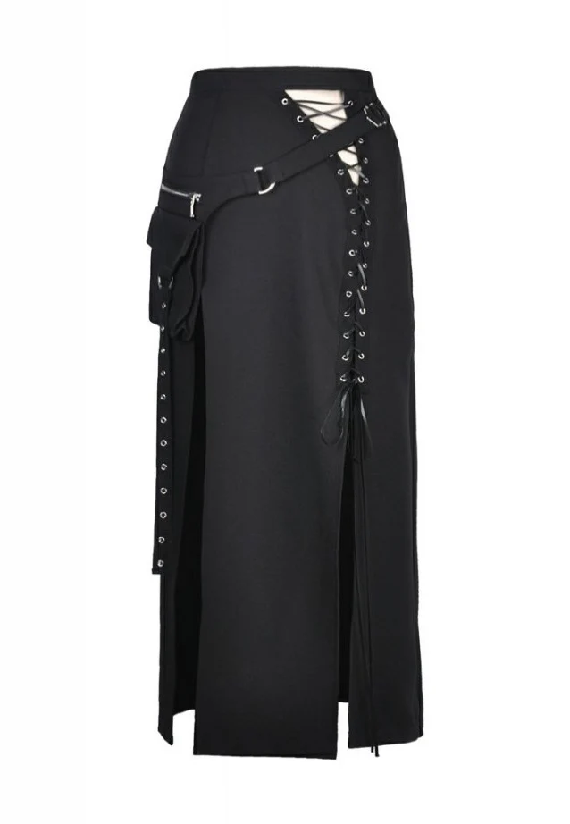 Dark In Love - Punk Sexy Slit Irregular Black - Skirt - Image 7