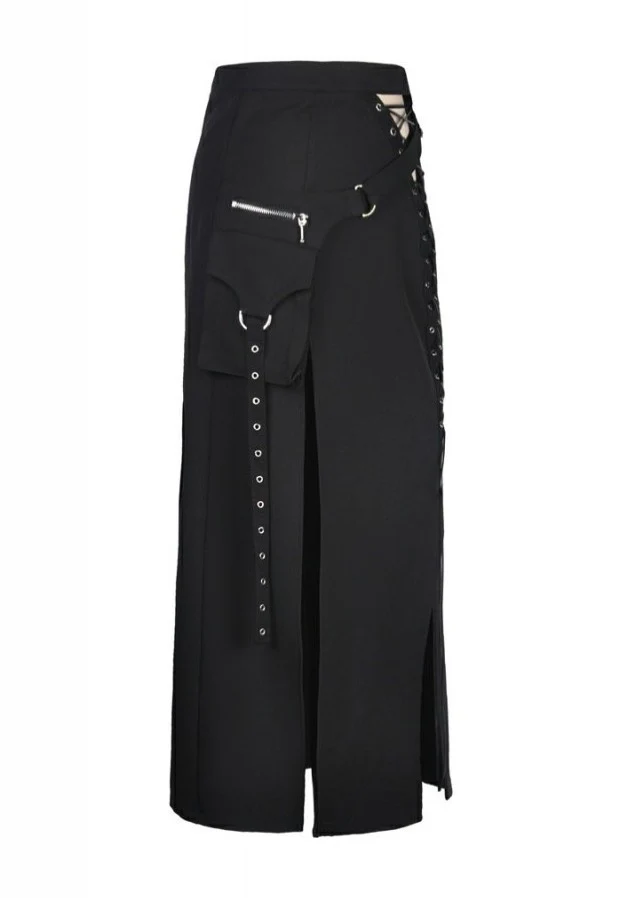Dark In Love - Punk Sexy Slit Irregular Black - Skirt - Image 8