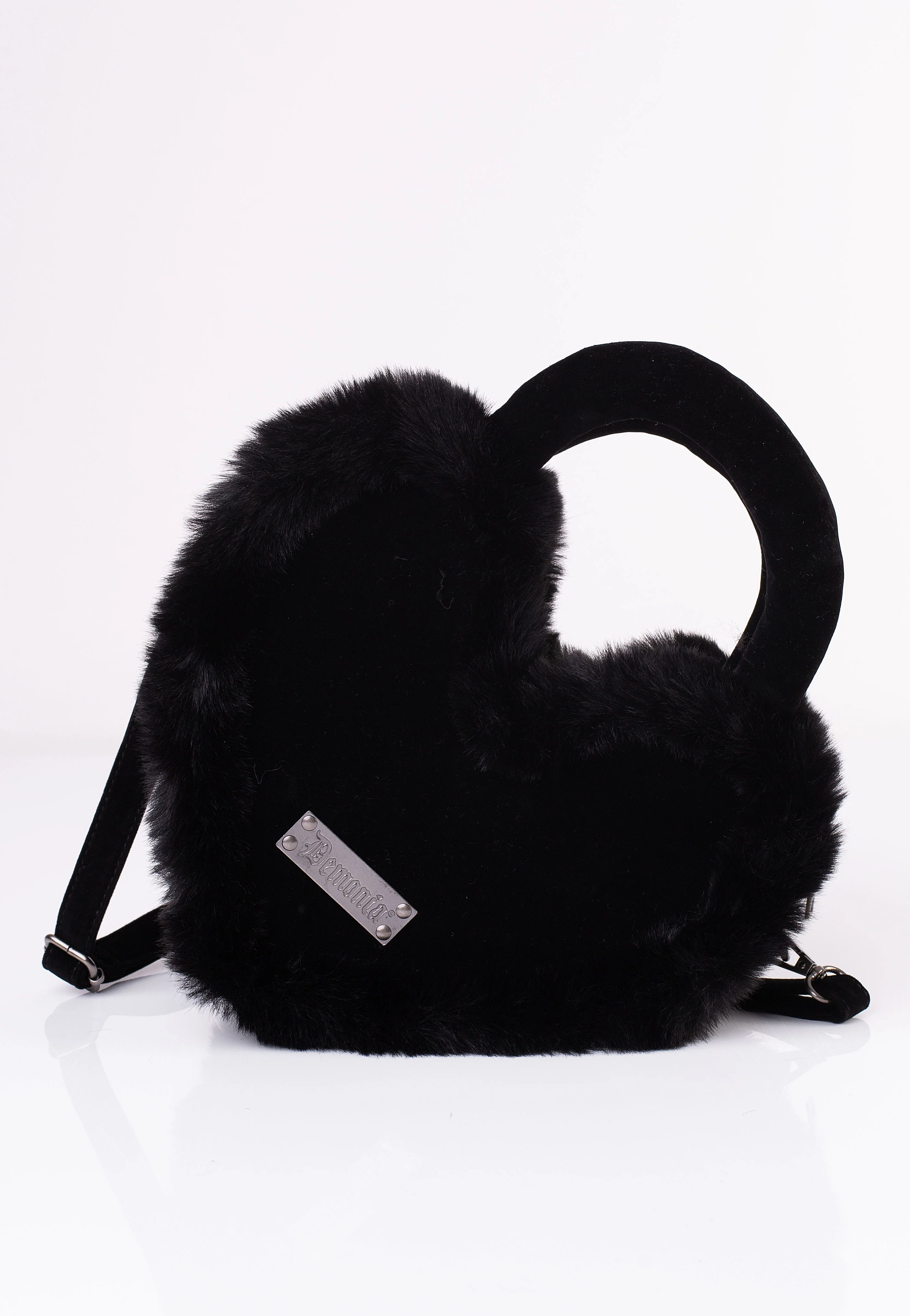 DemoniaCult - Faux Suede And Fur Heart Shaped Black - Bag - Image 7