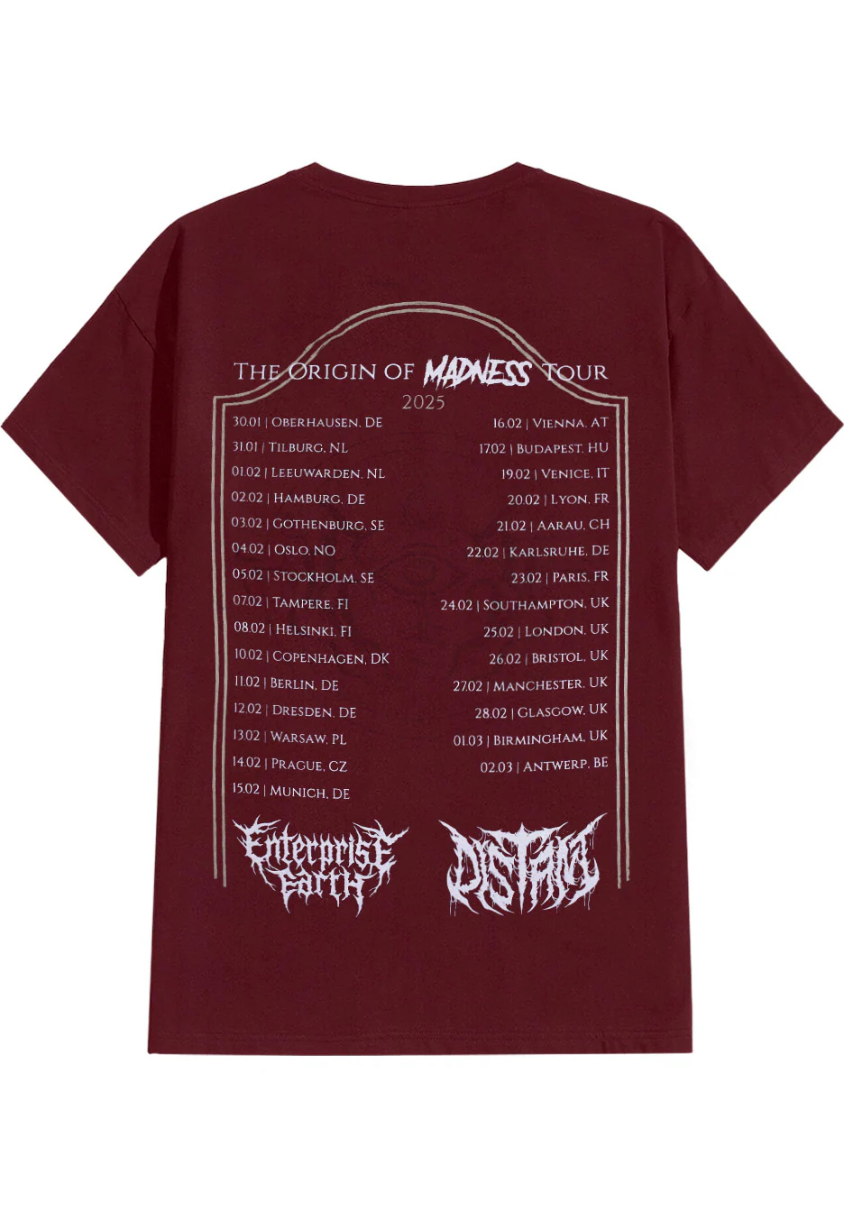 Enterprise Earth - The Origin Of Madness Tour 2025 Maroon - T-Shirt - Image 2