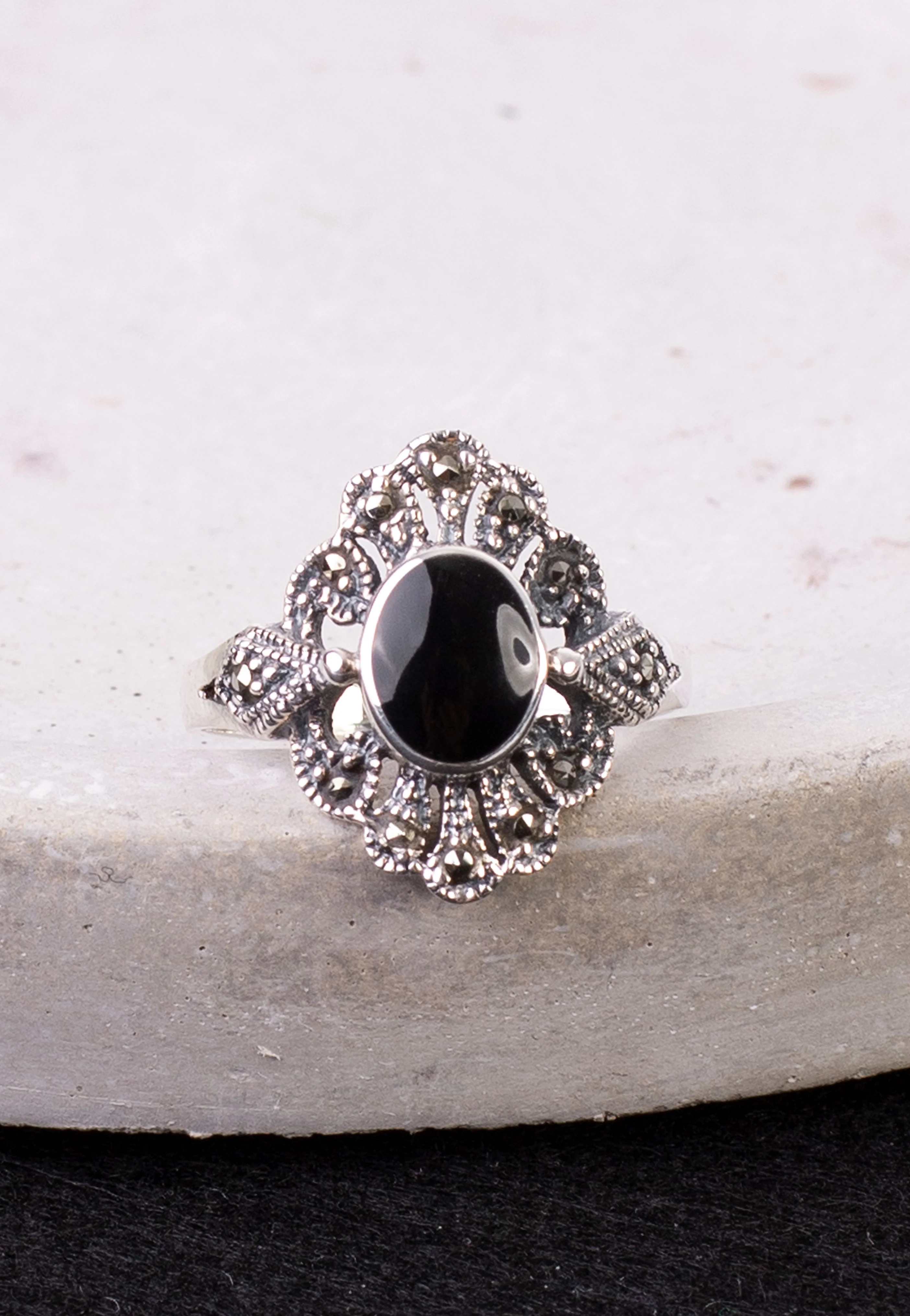 etNox - Black Marcasite mit Onyx - Ring