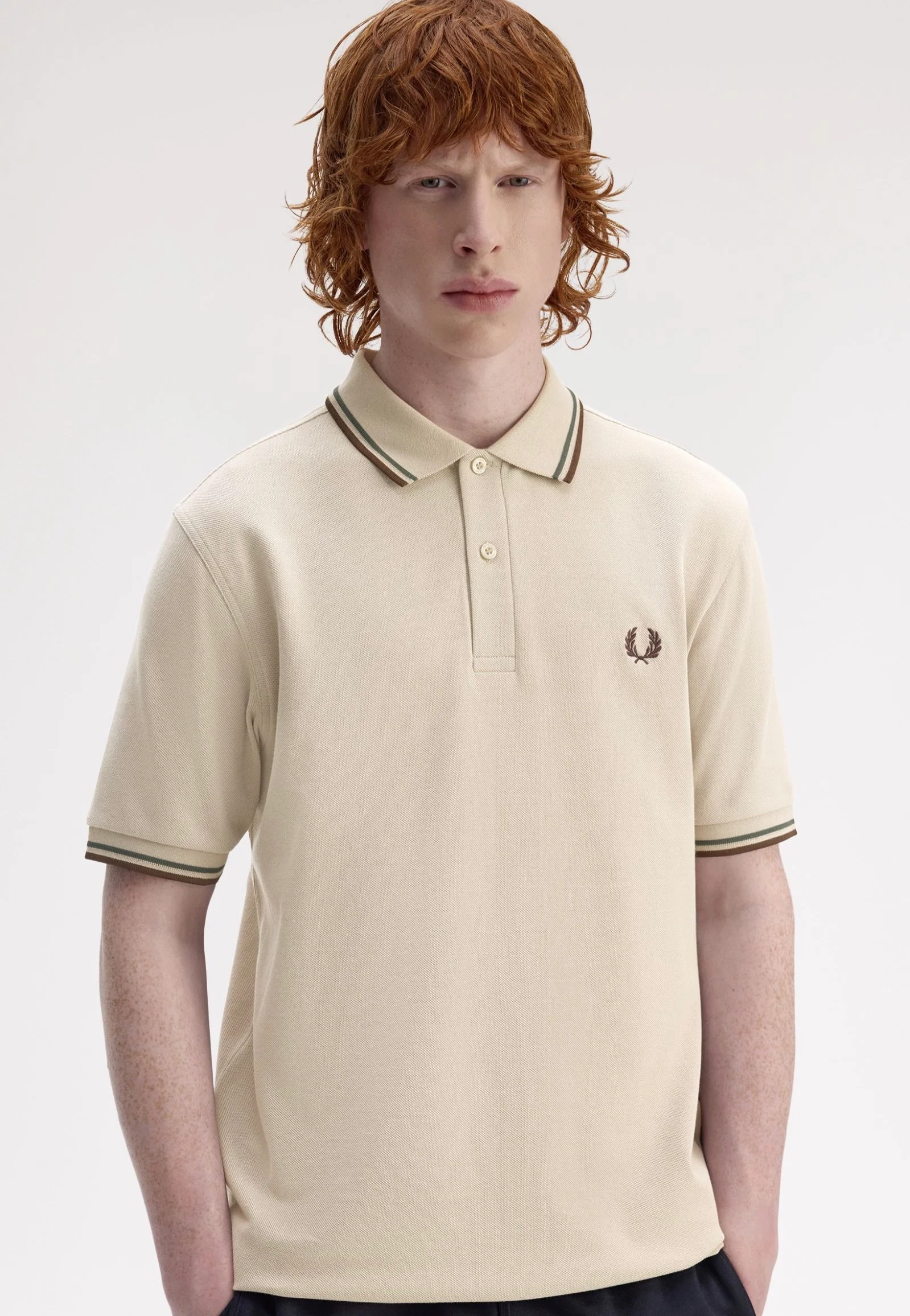 Fred Perry - Twin Tipped Warm Oat/Court Green/Burnt Tobacco - Polo