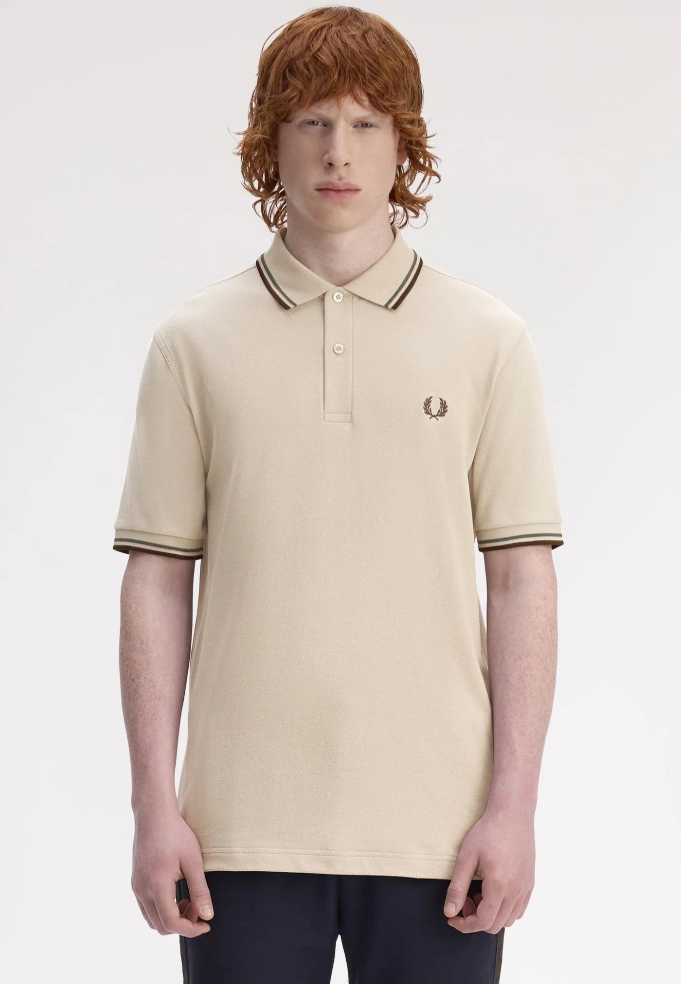 Fred Perry - Twin Tipped Warm Oat/Court Green/Burnt Tobacco - Polo - Image 4