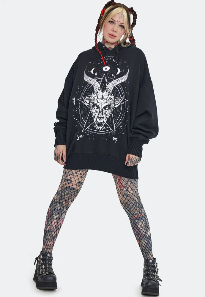 Jawbreaker - Baphomet Printed Oversized Black - Hoodie - Image 6
