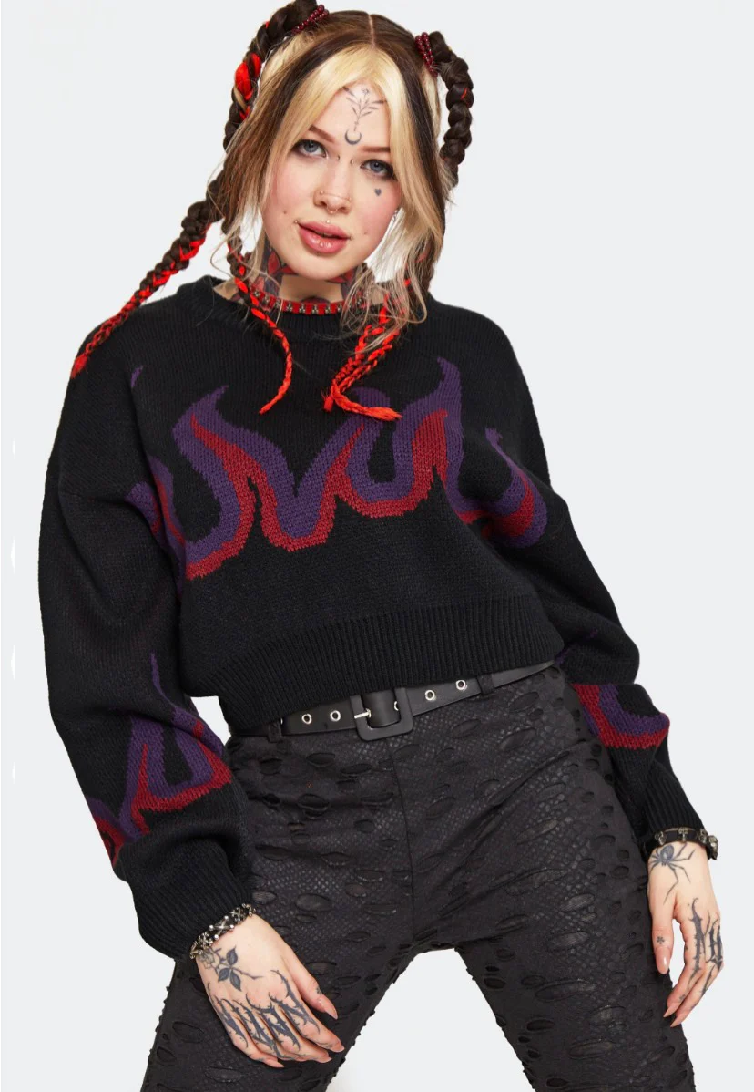 Jawbreaker - Dark Flame Chunky Cropped Black - Pullover