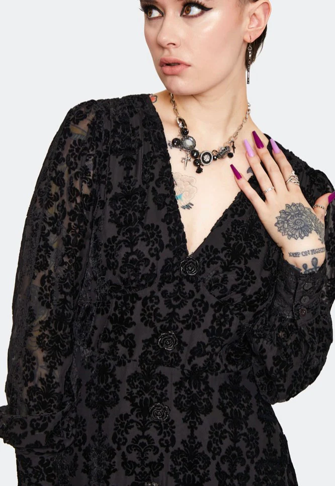 Jawbreaker - Devore With Rise Button Black - Dress - Image 4