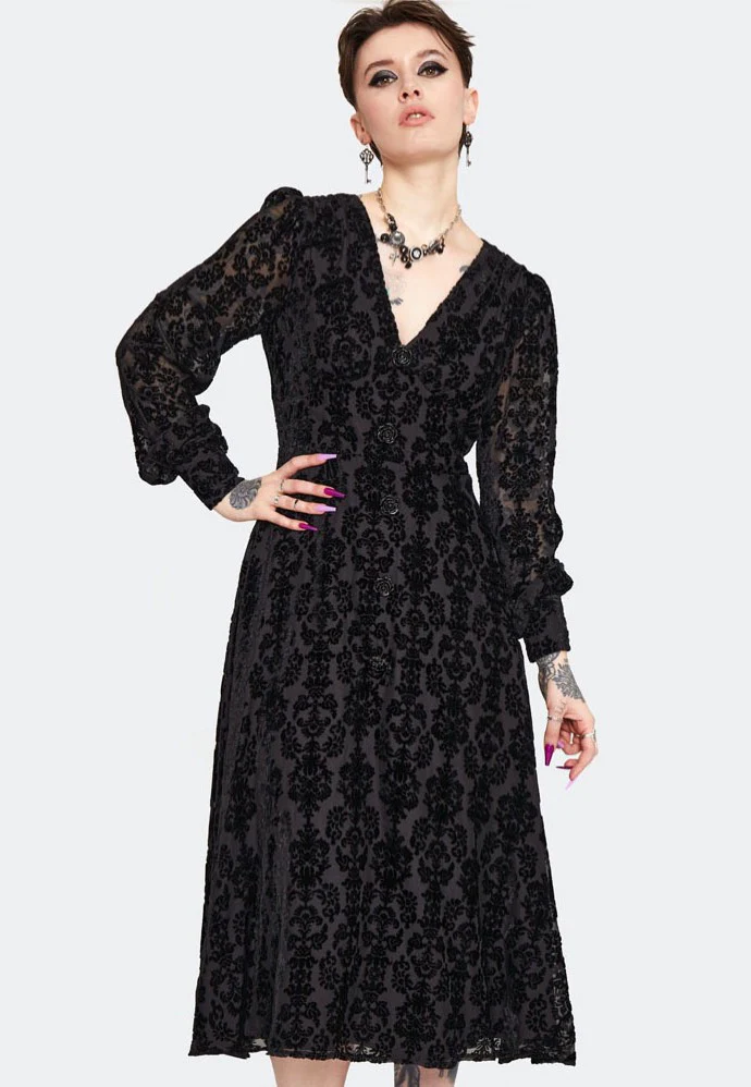 Jawbreaker - Devore With Rise Button Black - Dress - Image 6