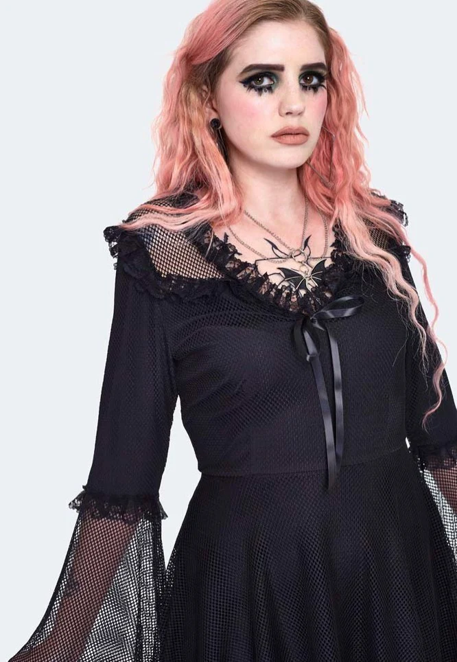 Jawbreaker - Midi Fishnet Flared Black - Dress - Image 2