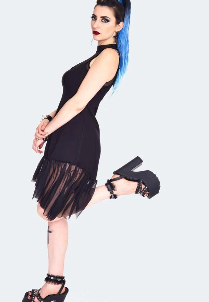 Jawbreaker - Rose Embroidered Mesh Panel Black - Dress - Image 4