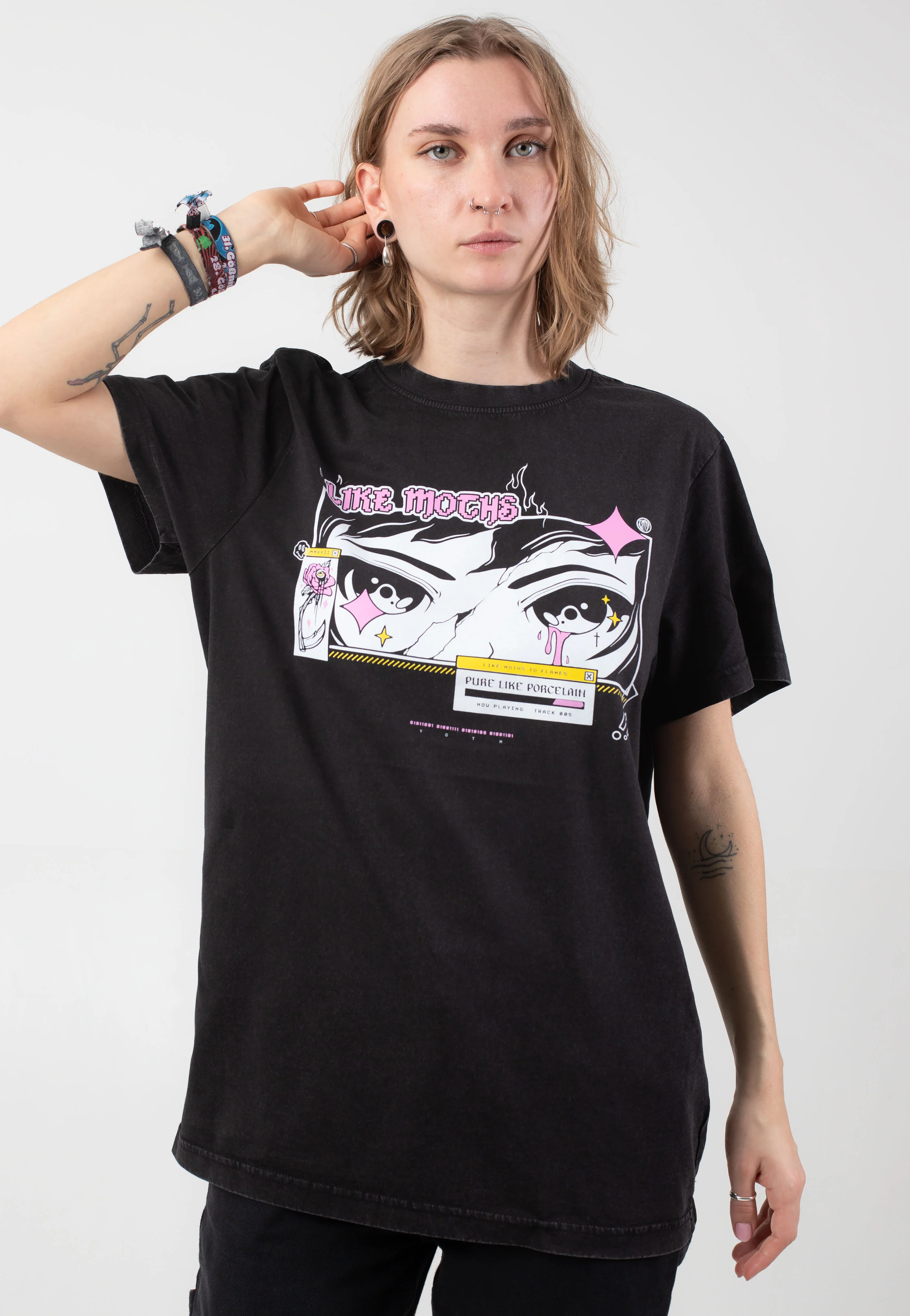 Like Moths To Flames - Anime Eyes Acid Washed - T-Shirt - Image 5