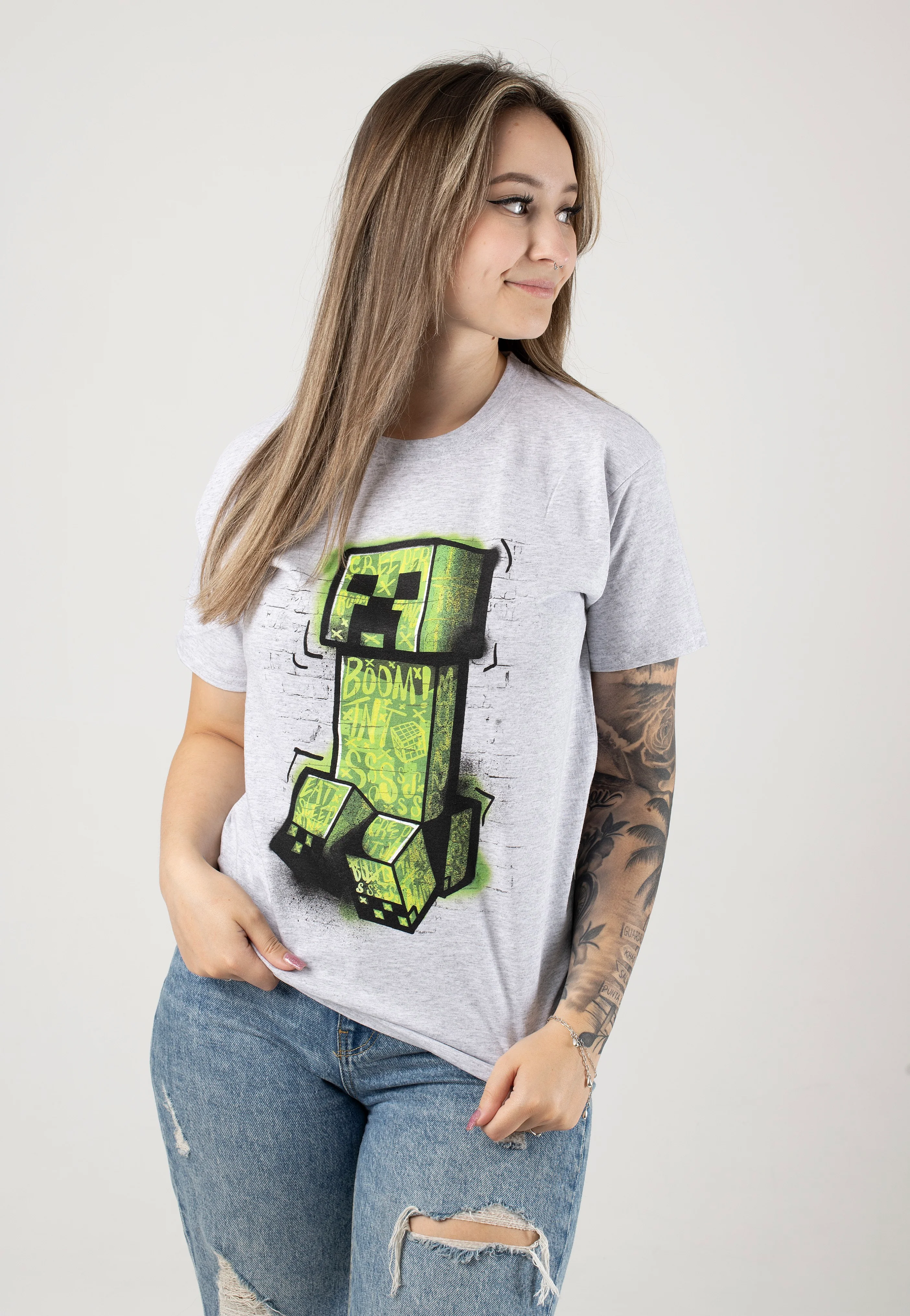 Minecraft - Graffiti Creeper Heather Grey - T-Shirt - Image 5